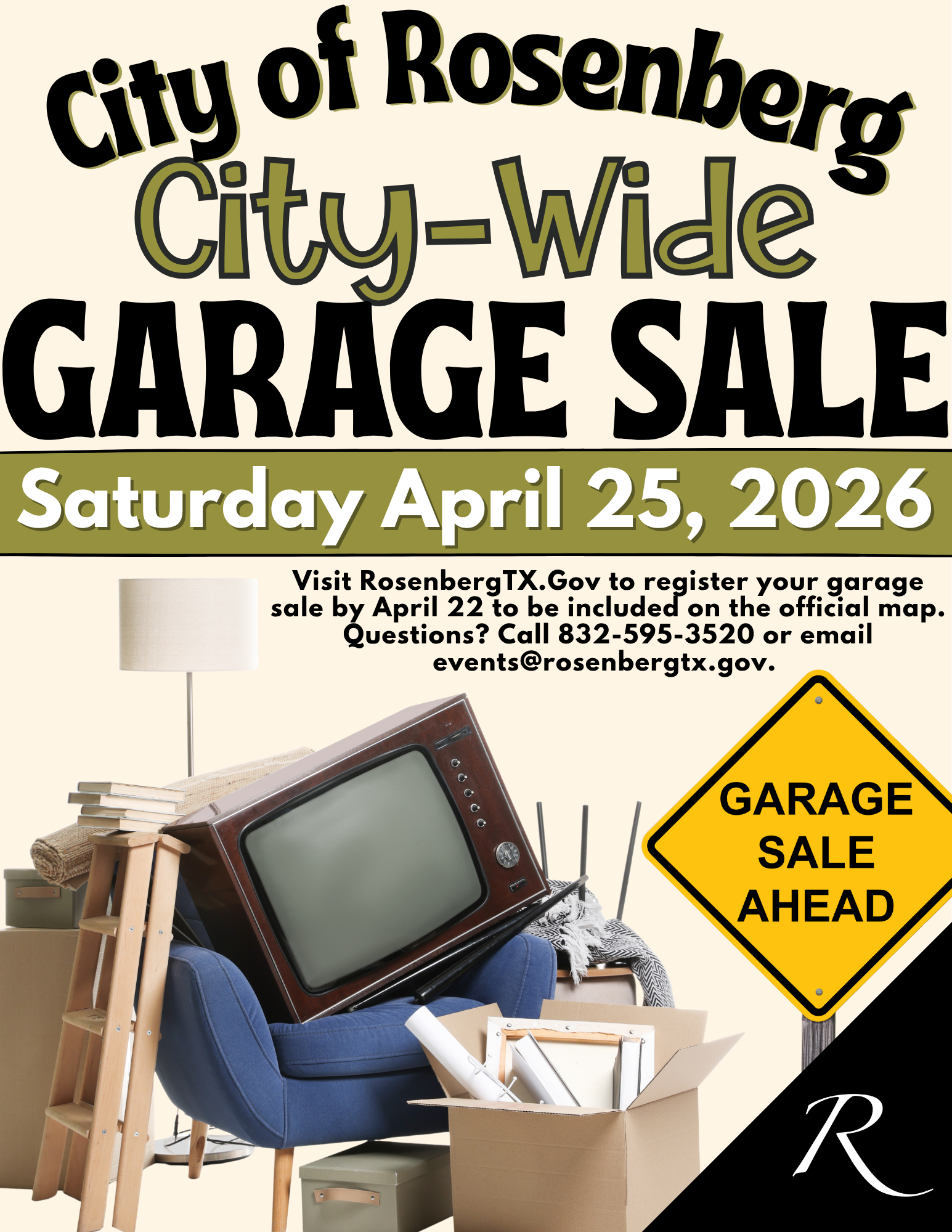 The City-wide garage sale will take place on Saturday, April 25, 2026